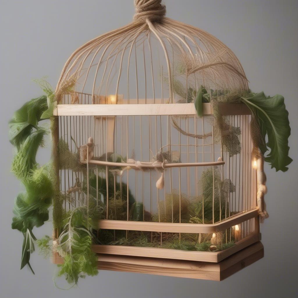 Decorated Bird Cage with Natural Elements