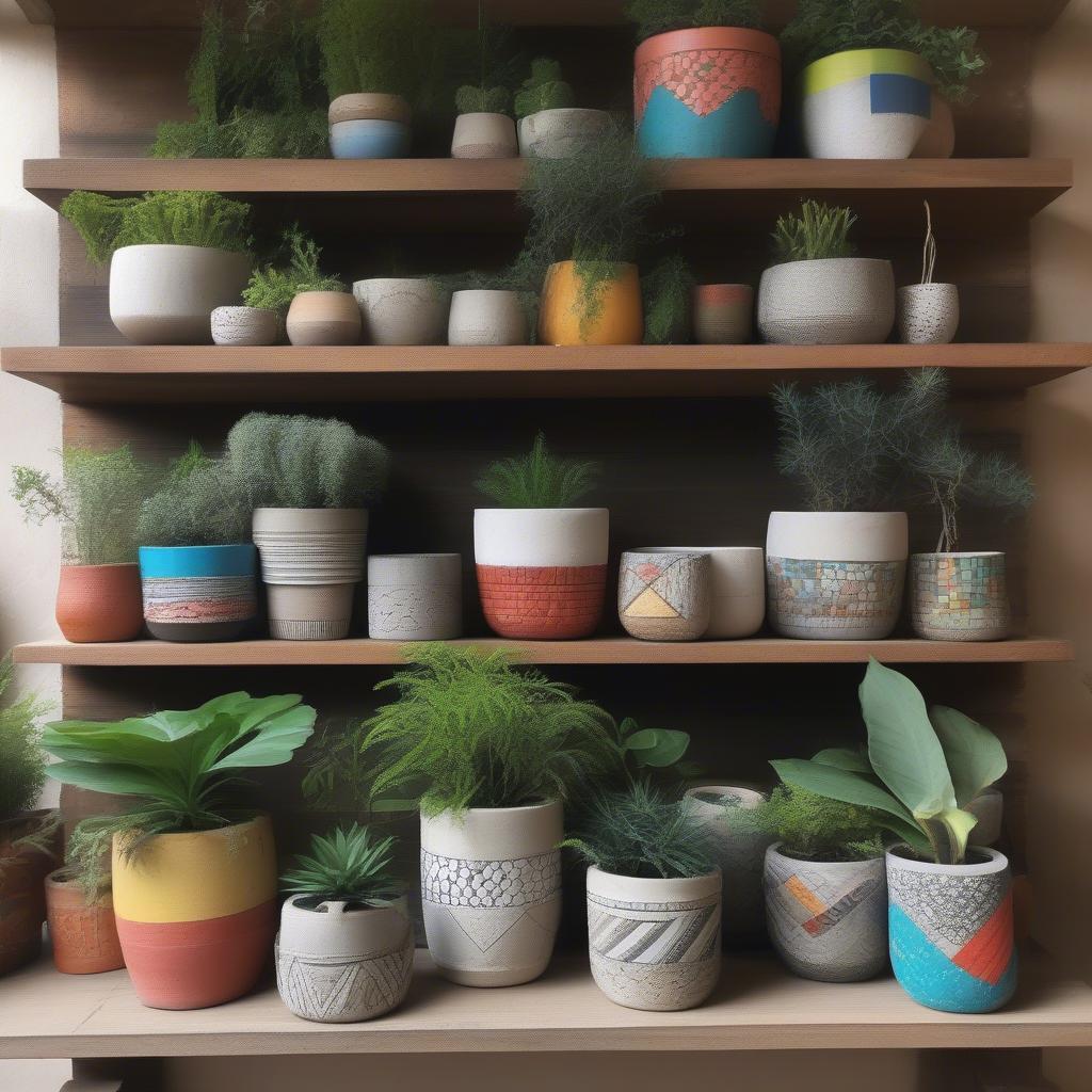 Decorated Small Cement Pots