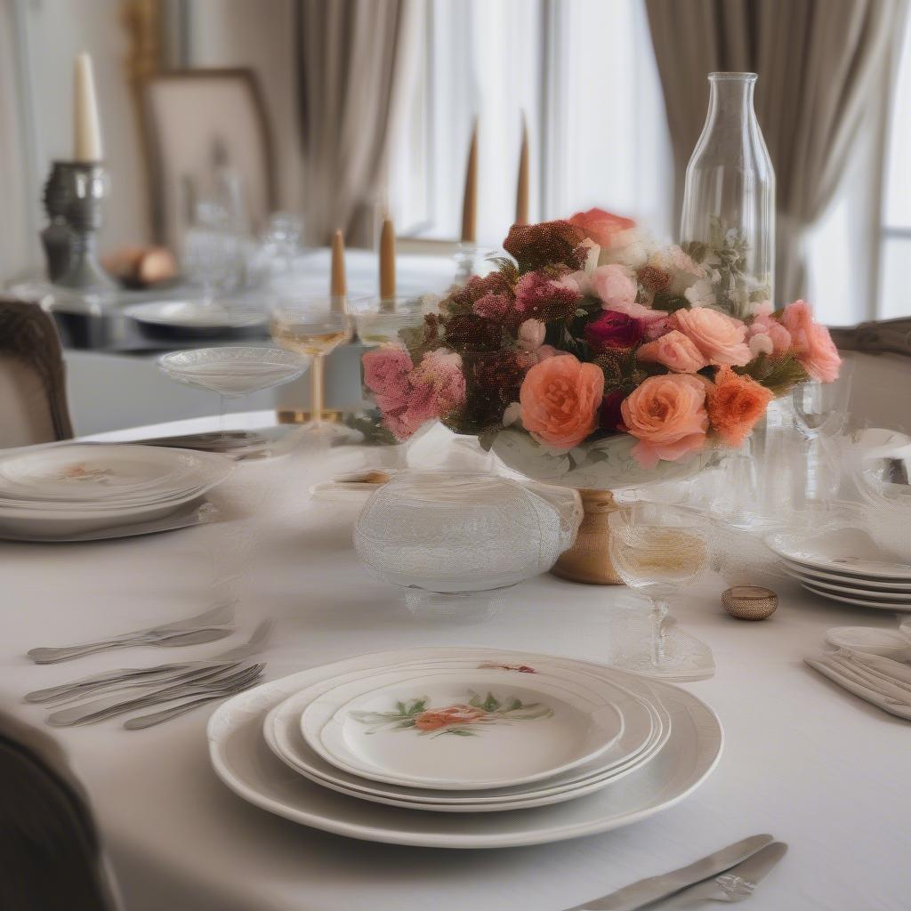 A decorative ceramic plate as part of a table setting