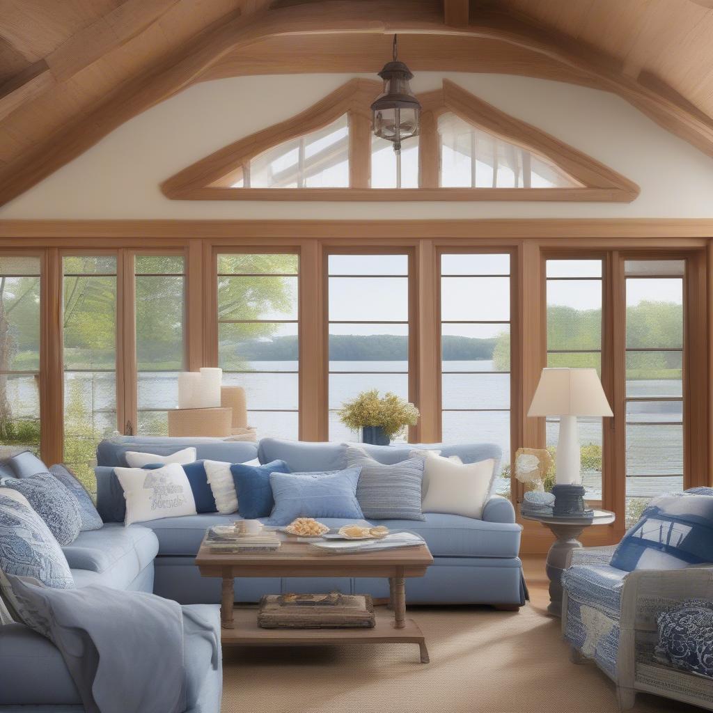 Decorative Pillows in a Lake House Living Room