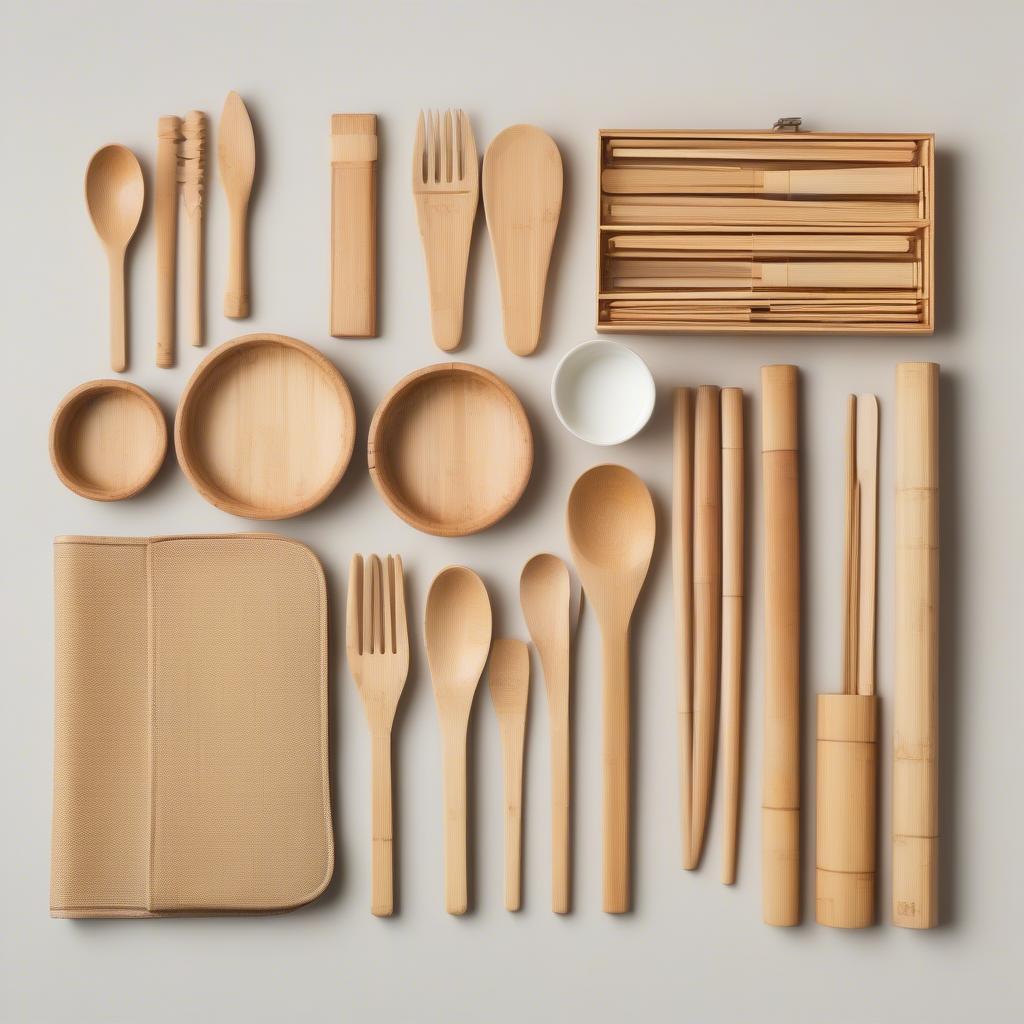 Variety of bamboo cutlery sets