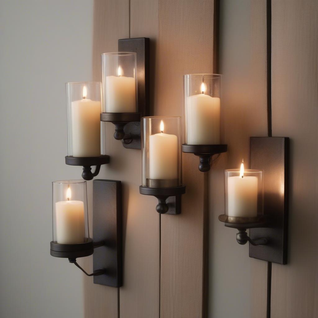 Various candle types used in hanging wall sconces create different moods.