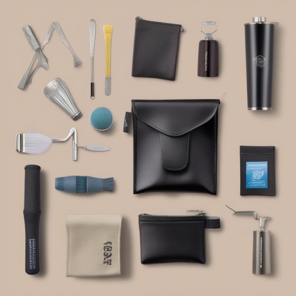 Various accessories included in a flask golf set