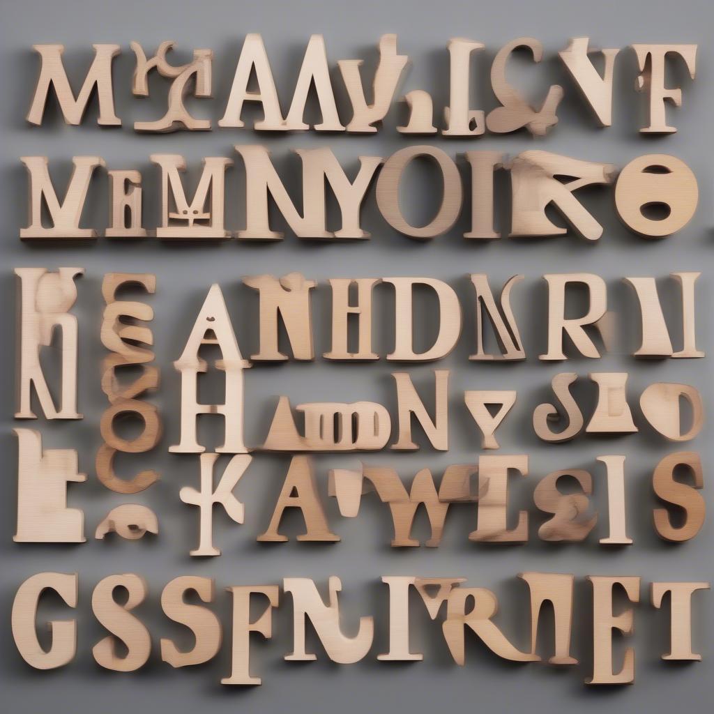 Various font styles for wooden words decor, offering a range of design options.