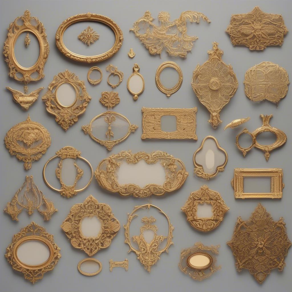 Various styles of gold frame ornaments