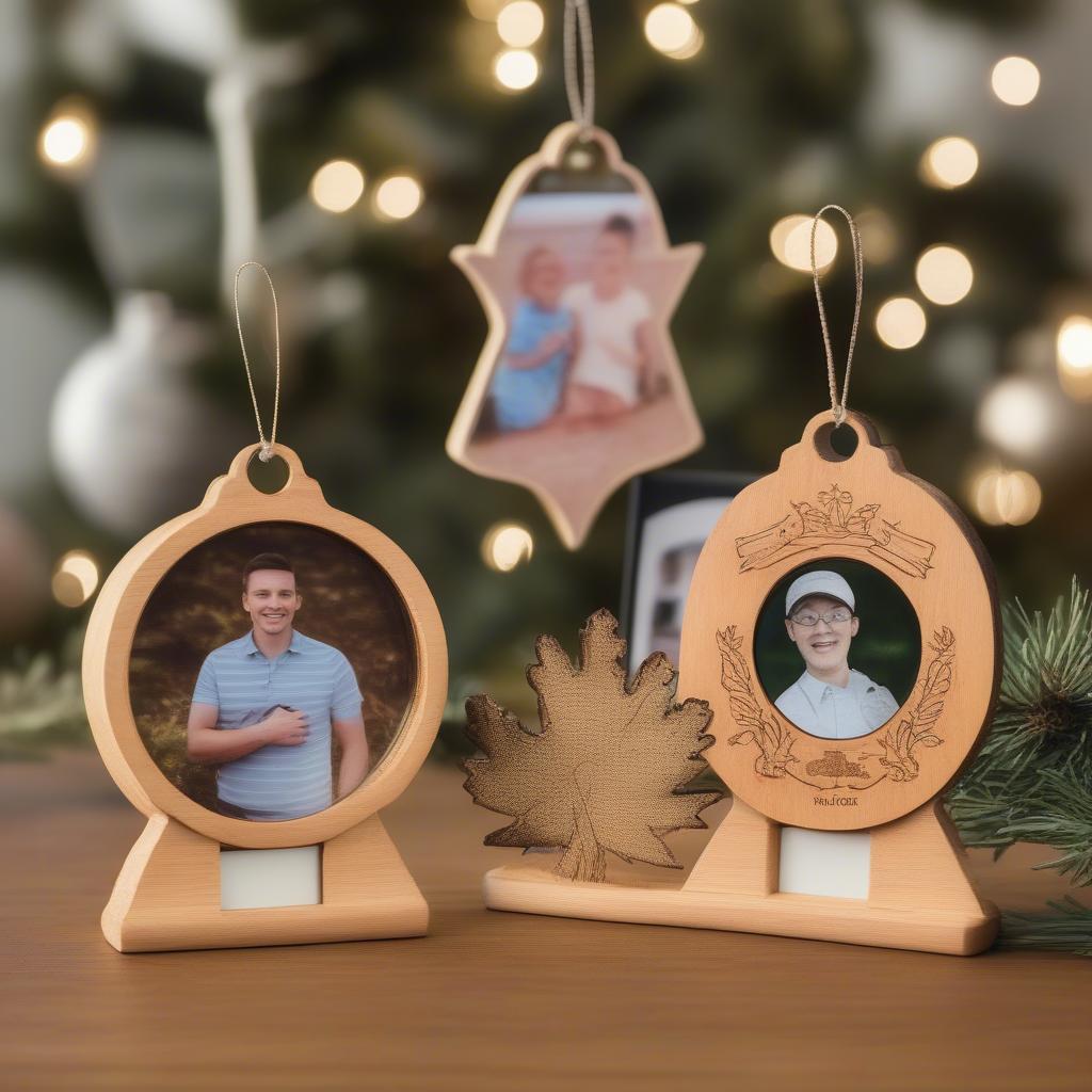 Variety of Materials for Custom Image Ornaments: Wood, Acrylic, and Ceramic