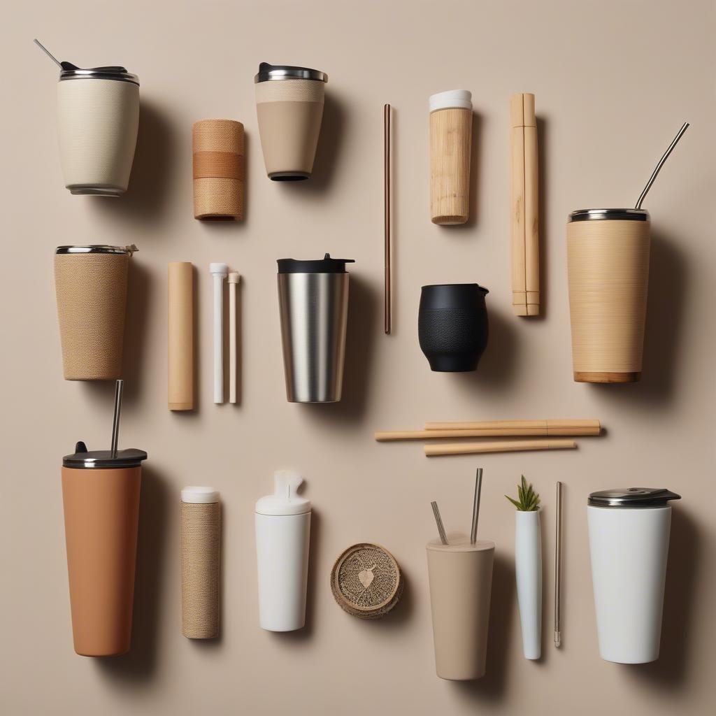 Various small tumblers made of different materials