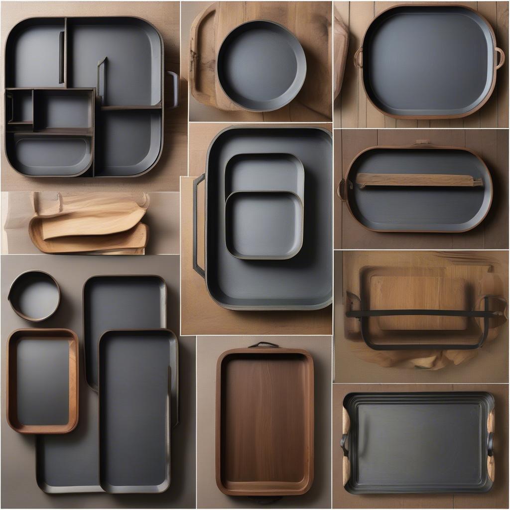 Variety of Metal Trays with Wooden Handles