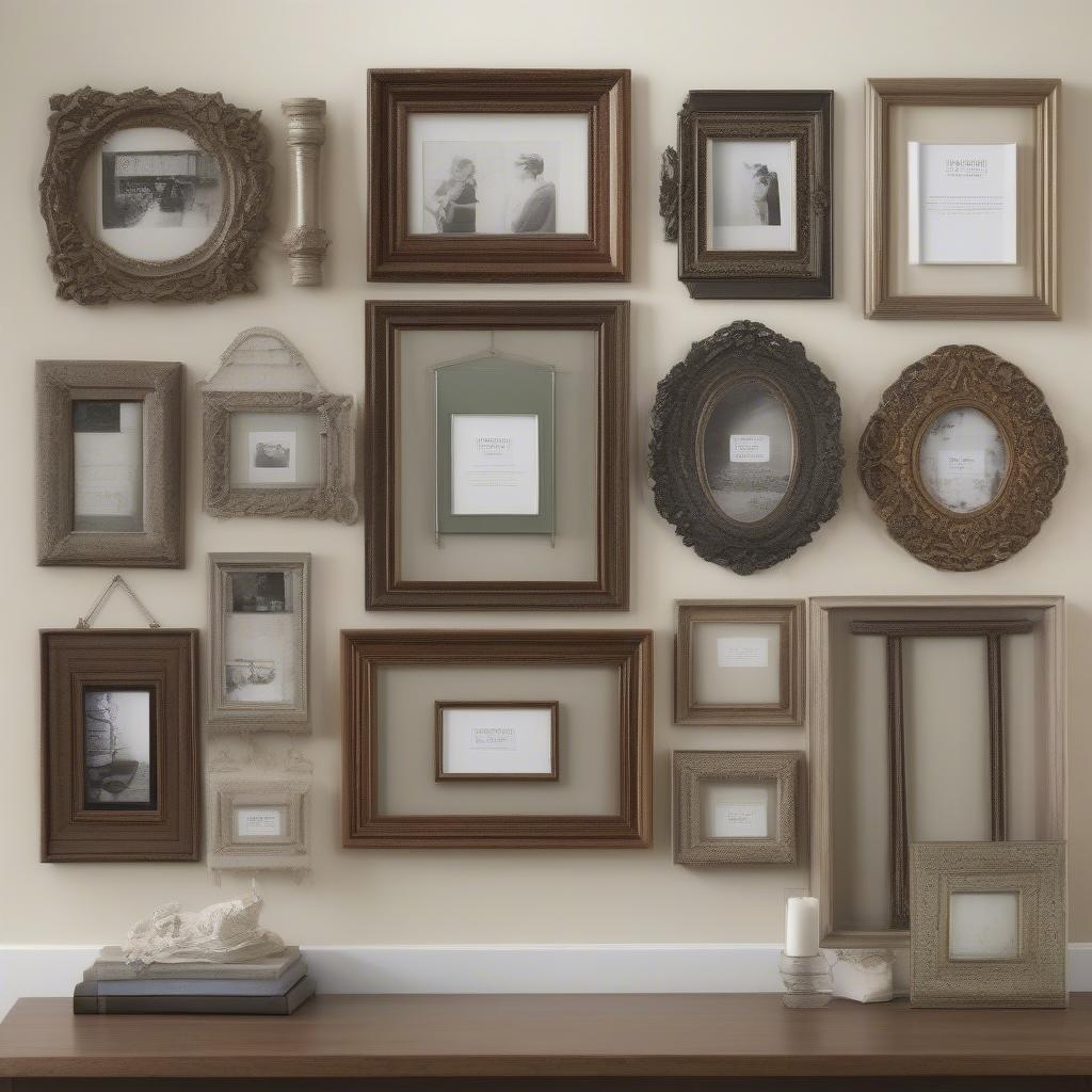 Different picture frame styles available in local stores like craft stores, framing shops, and home goods stores.