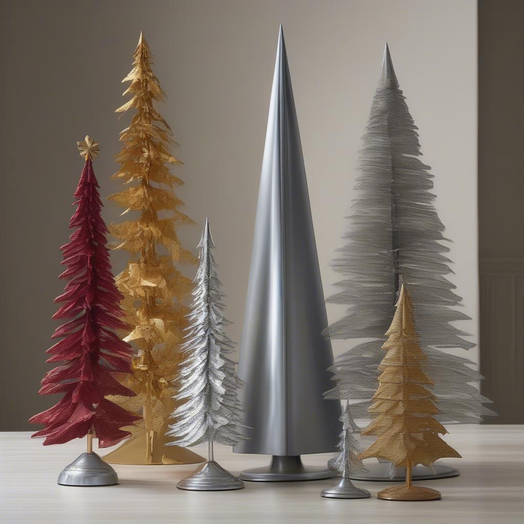 Different Sizes and Colors of Metal Christmas Trees