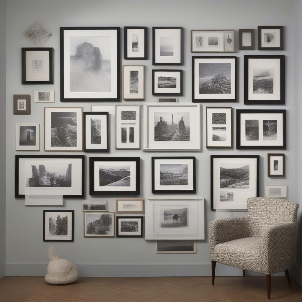 Different Sizes of Prints Frames Displayed on a Wall