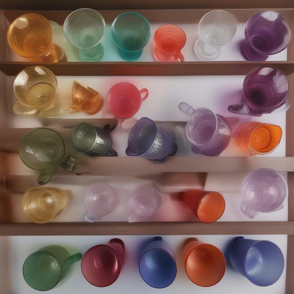 A variety of different styles and colors of acrylic tea cups, showcasing the range of options available.