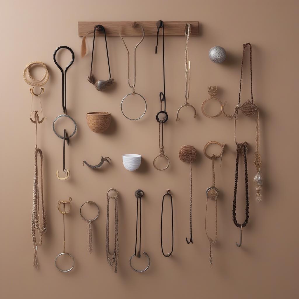 Variety of glasses hooks in different styles, materials, and designs.