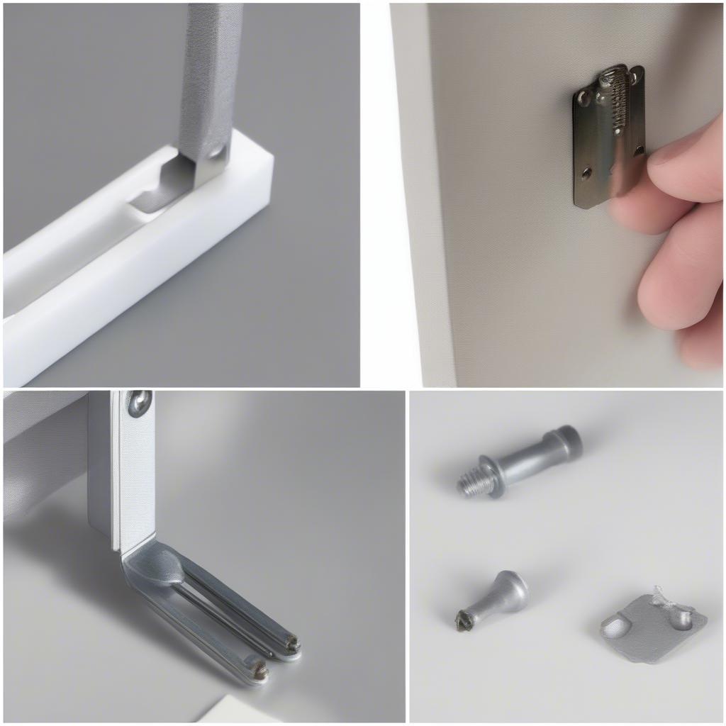 Various types of canvas wall mounts: sawtooth hangers, D-rings, cleat systems, and adhesive strips.