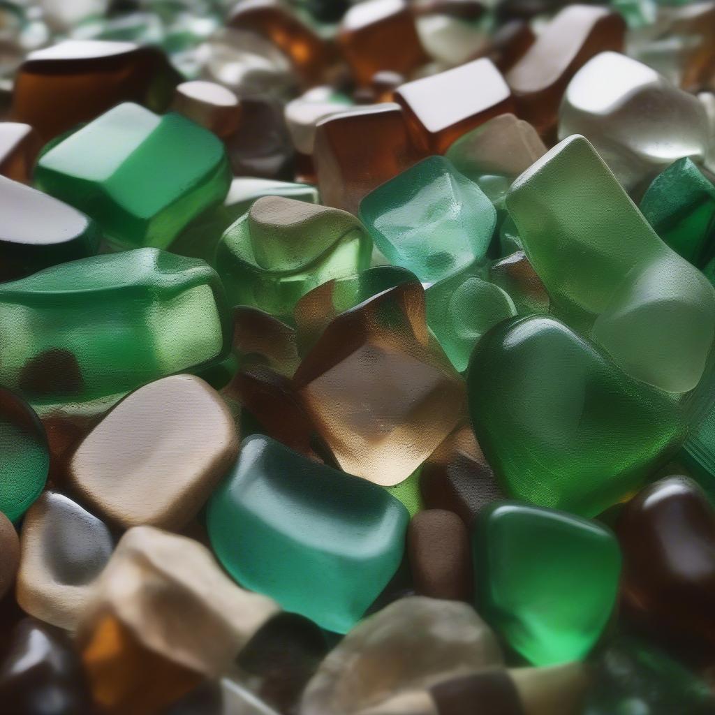 Different types of recycled glass cullet ready for processing