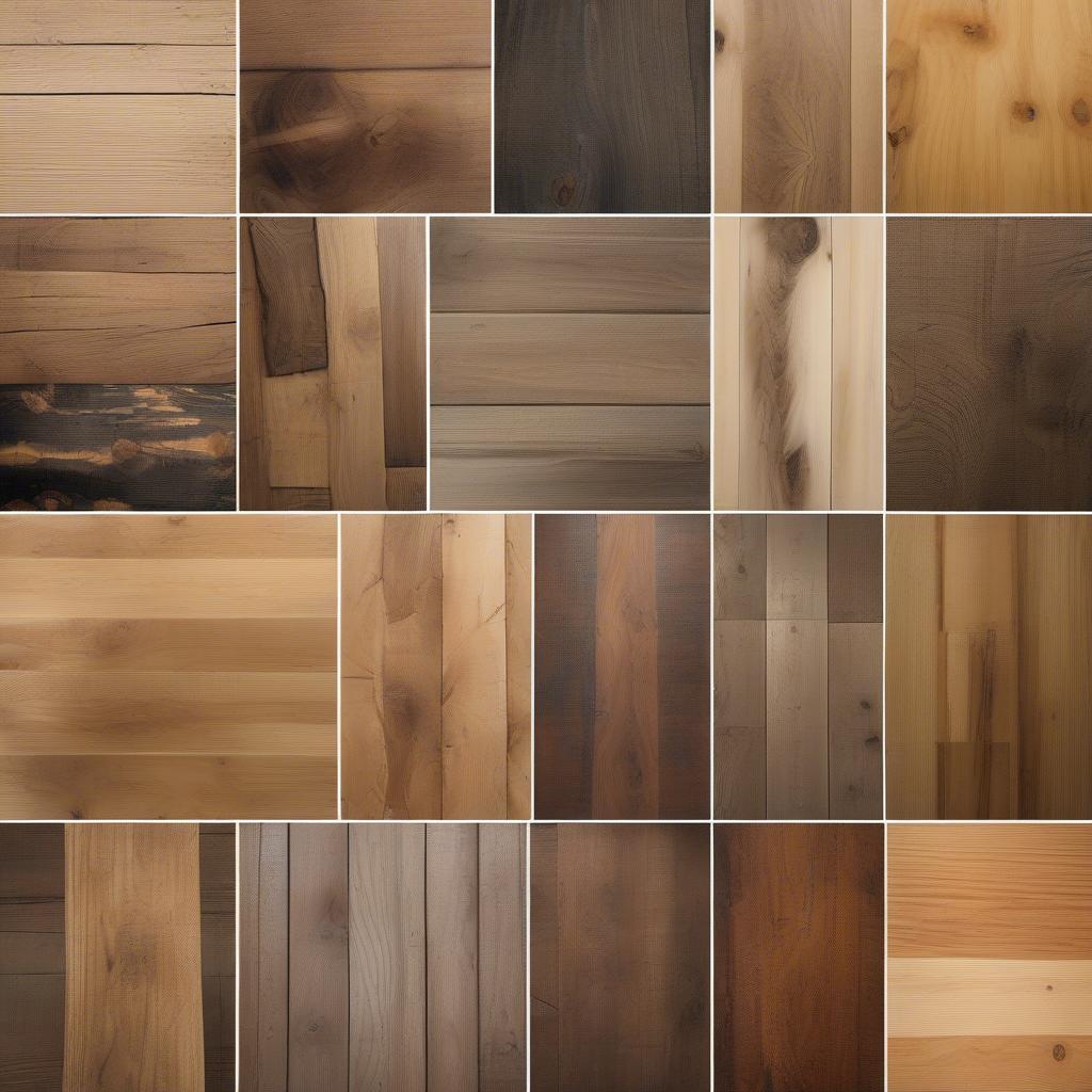 Various types of rustic wood boards showcasing different wood types, shapes, and sizes.