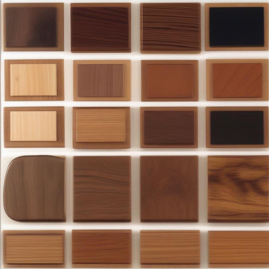 A variety of wood types suitable for making tiny wooden boxes, showcasing different grains and colors.