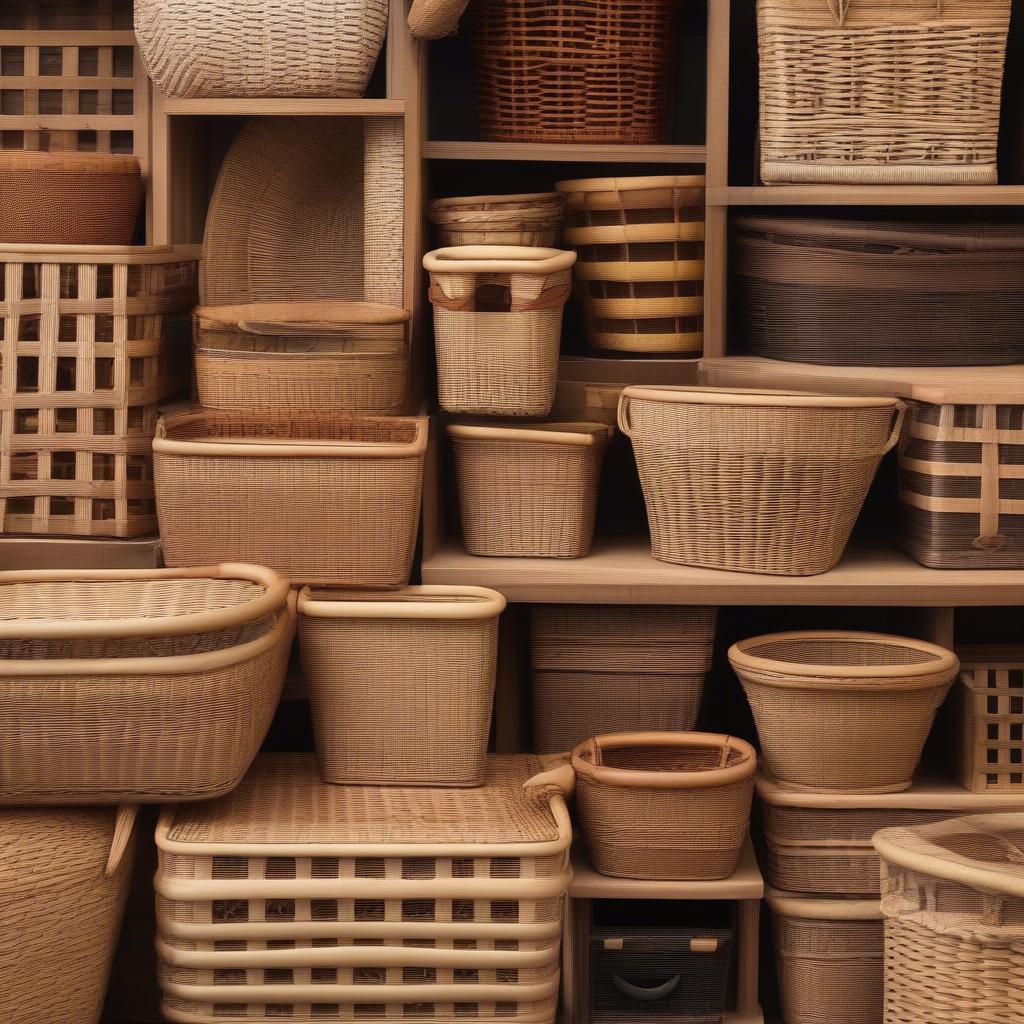 Variety of wicker and rattan basket styles and sizes