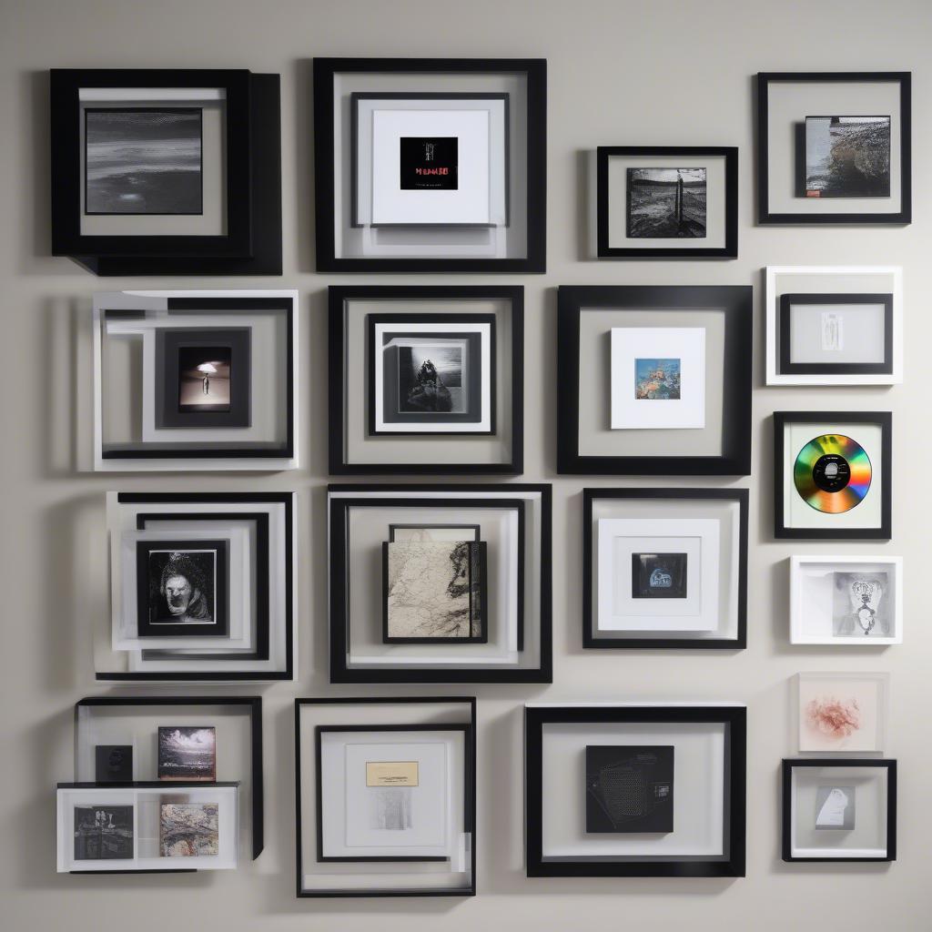 Various styles of 12 inch vinyl display frames, showcasing different materials and designs.