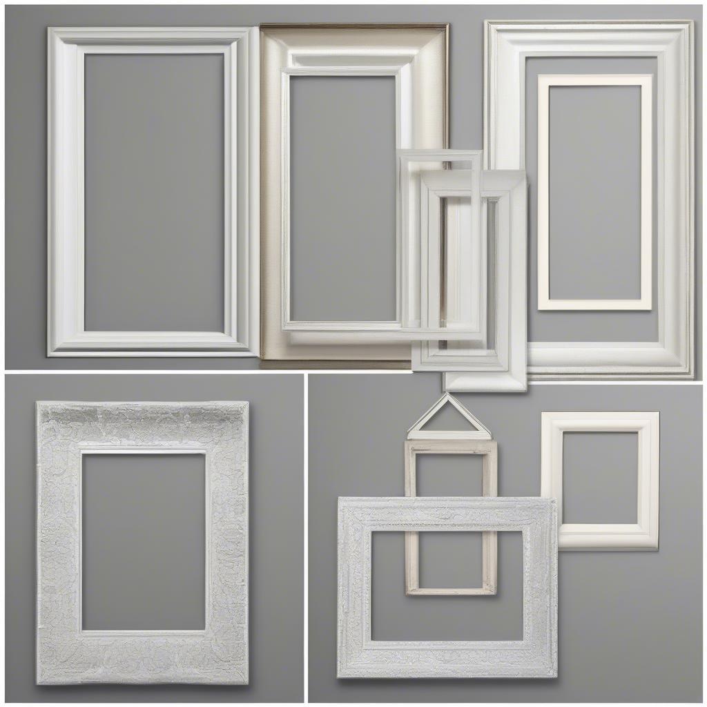 Different white frame styles and finishes