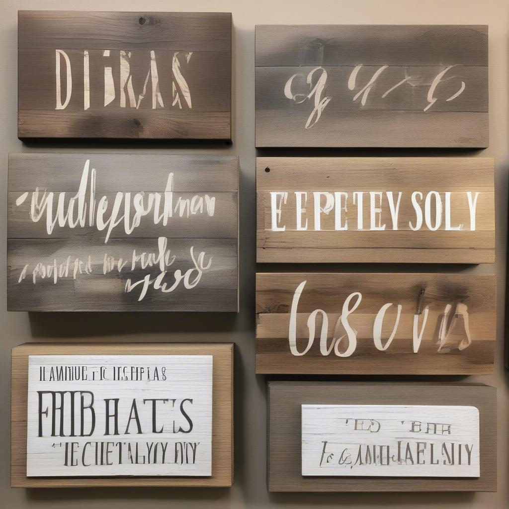 Various wood finishes for quote signs