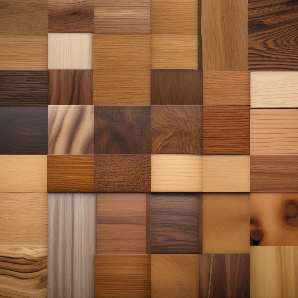 Various wood species like oak, walnut, pine, and maple showcasing their unique grains and colors.