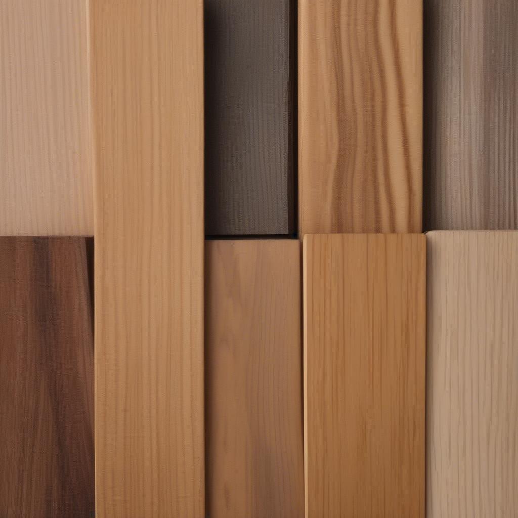 Variety of wood types used for picture frames showcased, including oak, maple, walnut, cherry, and pine