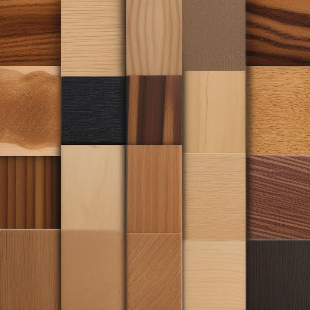 Variety of wood types used in crafting photo frames, showcasing different grains and finishes.