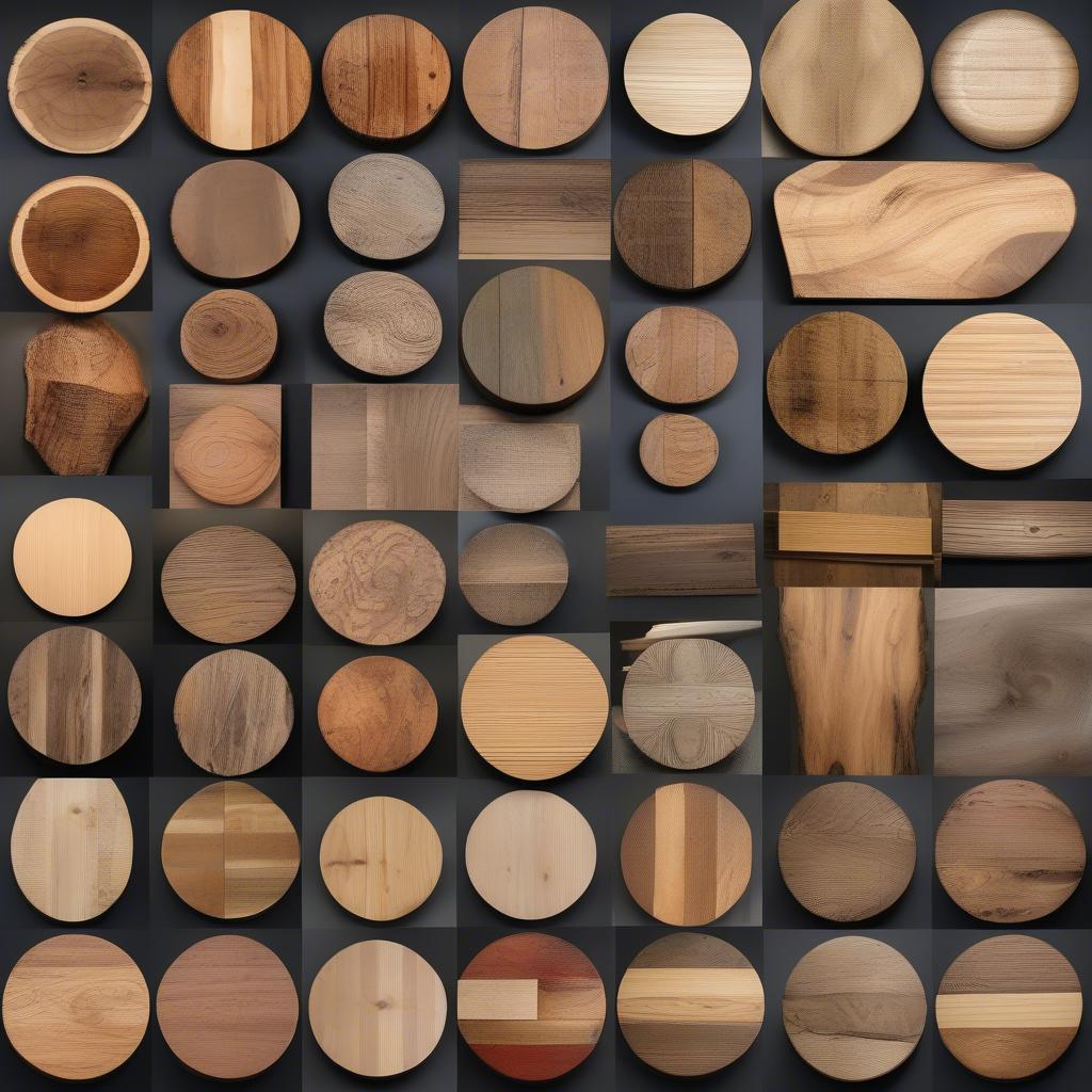 Various types of wood used for round signs