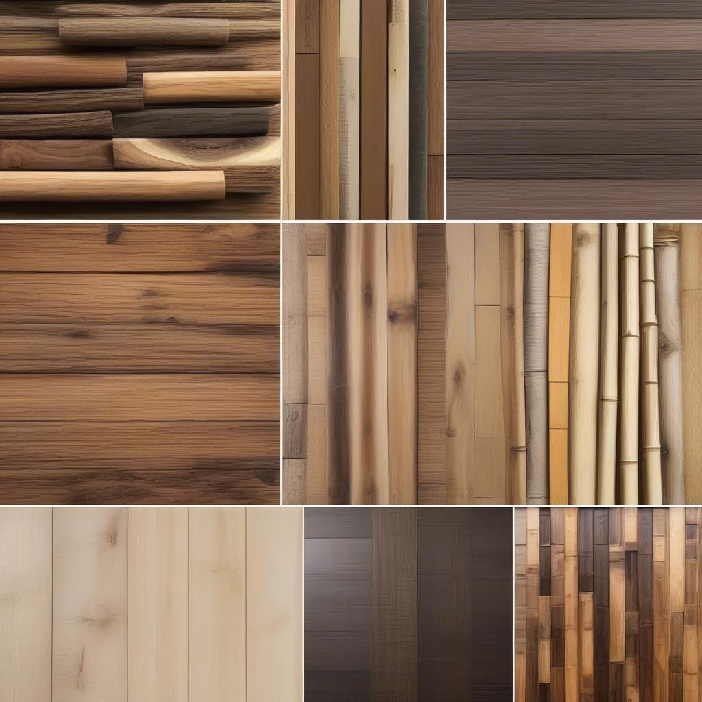 Various wood types used in wall decor, showcasing different textures and colors