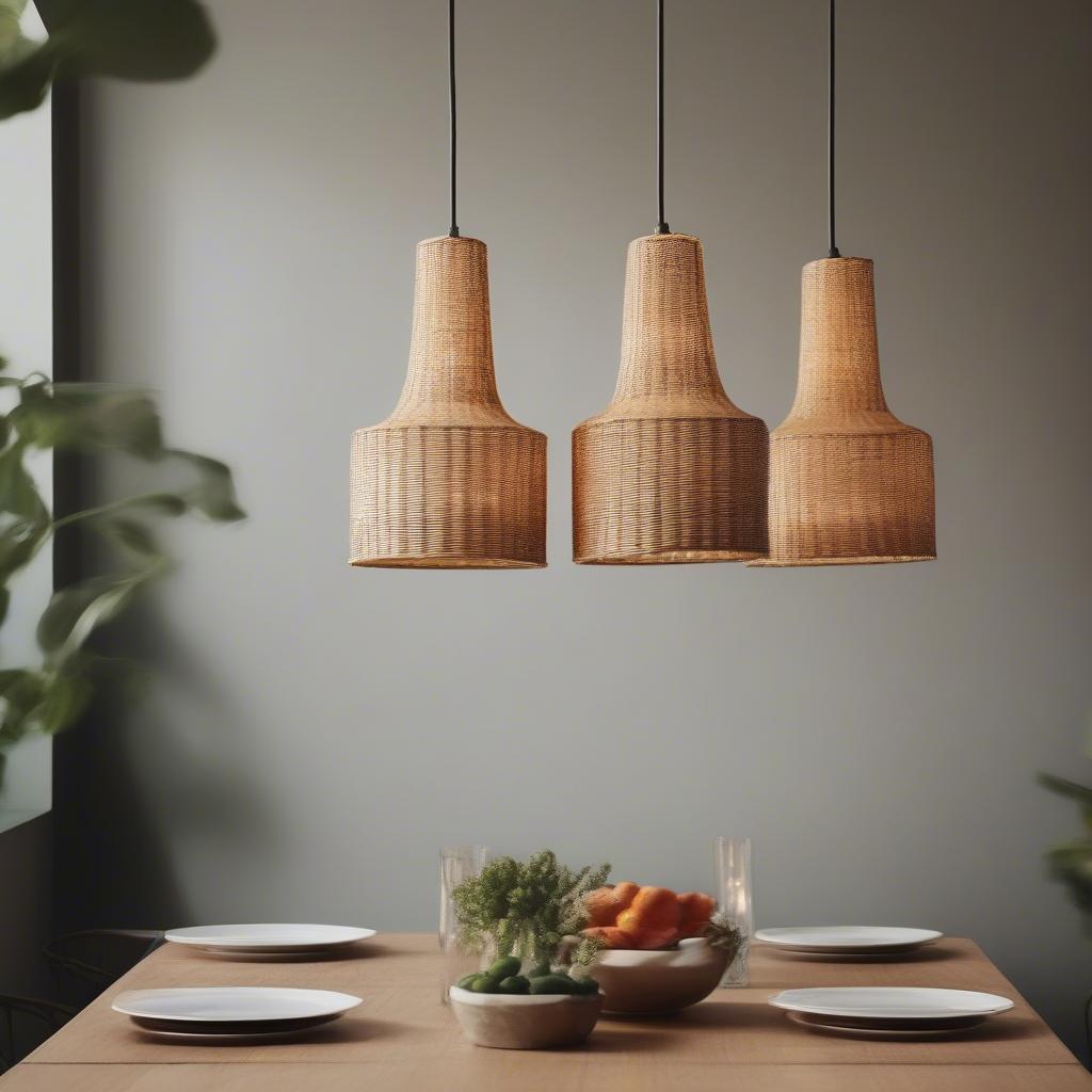 Dining Room Wall Saying with Wicker Pendant Light