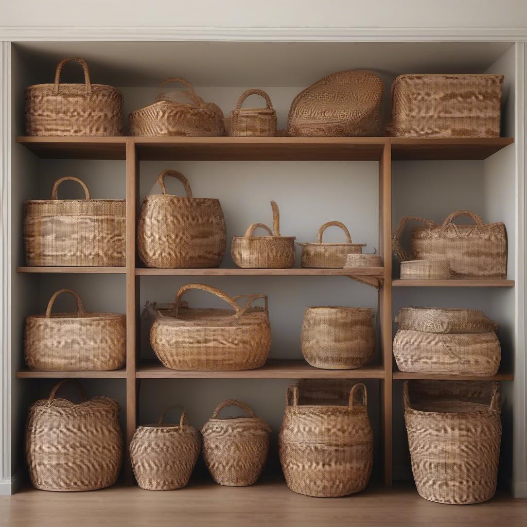 A beautiful display of various wicker baskets showcasing their versatility and aesthetic appeal.