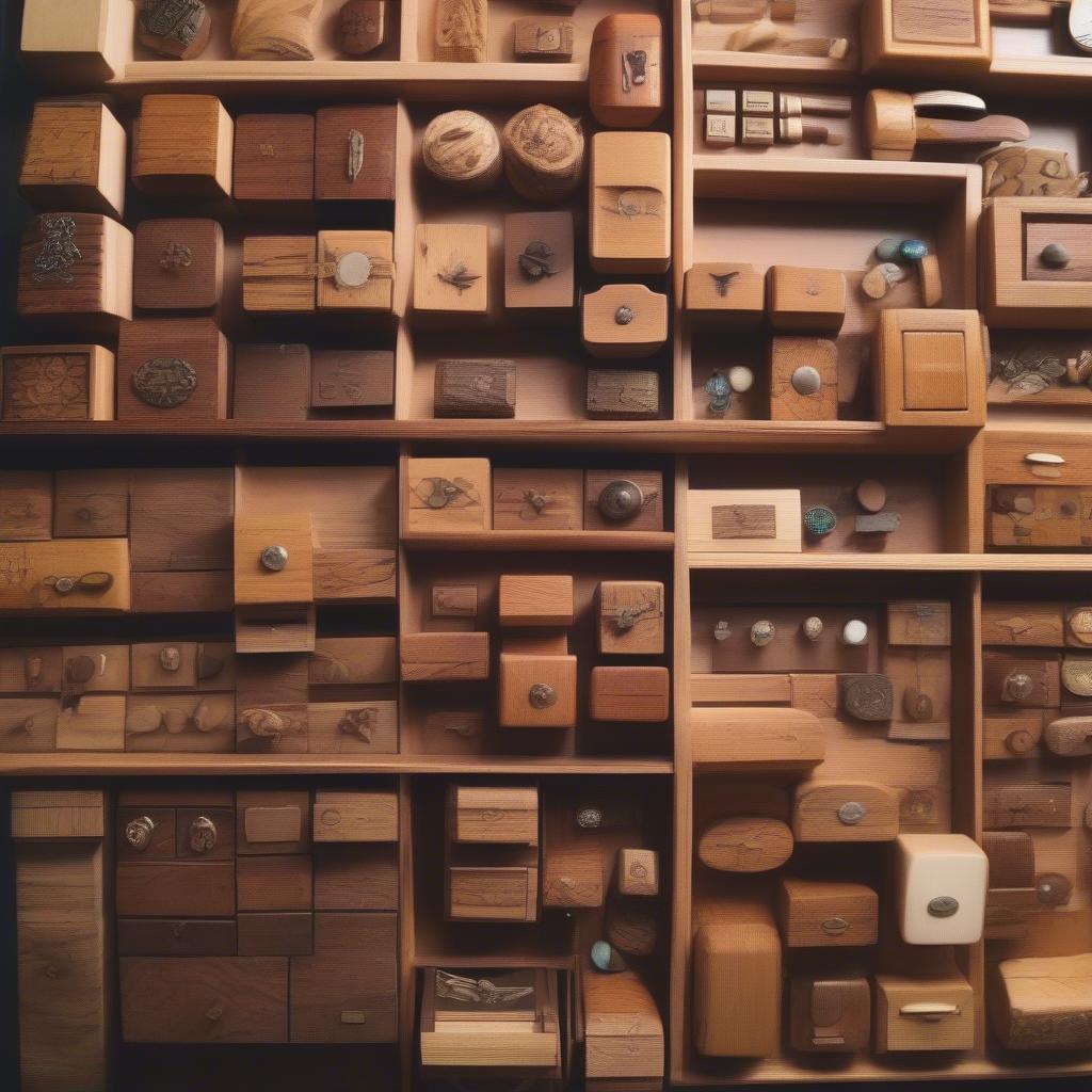 Display of Wood Pill Boxes in Different Styles