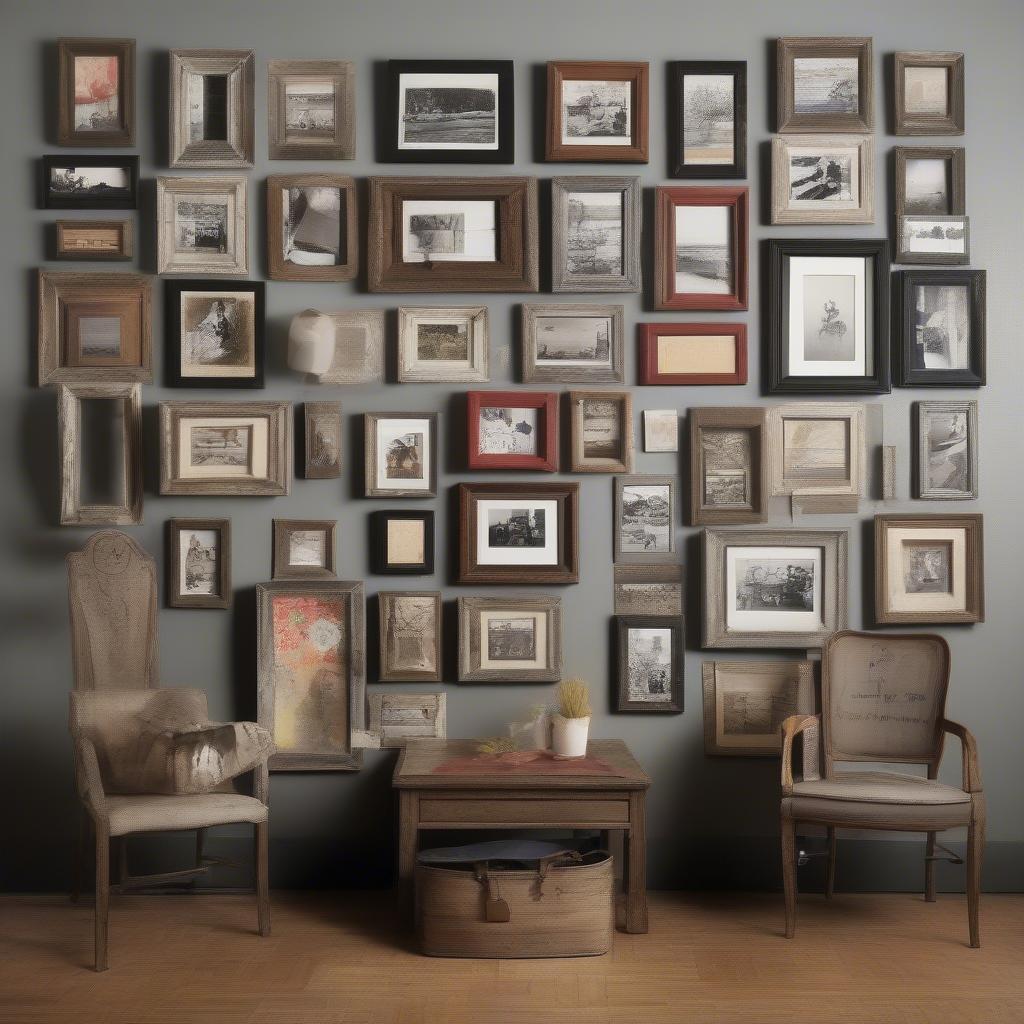 Distressed Wood Wall Frames in a Gallery Wall