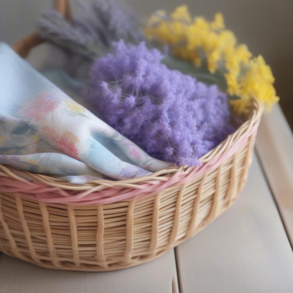 Ditsy floral pattern on a rattan basket