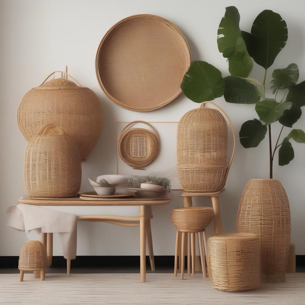 A collection of diverse wicker and rattan creations, showcasing the innovative application of these materials in contemporary design, illustrating the fearless sign in action.