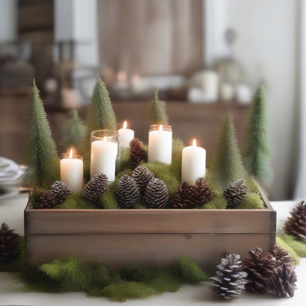 DIY bottle brush tree centerpiece on a table