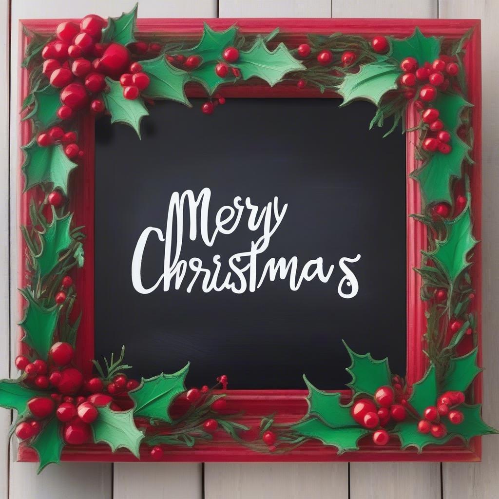 A DIY chalkboard Christmas sign made from a repurposed picture frame, painted and decorated with a festive message.