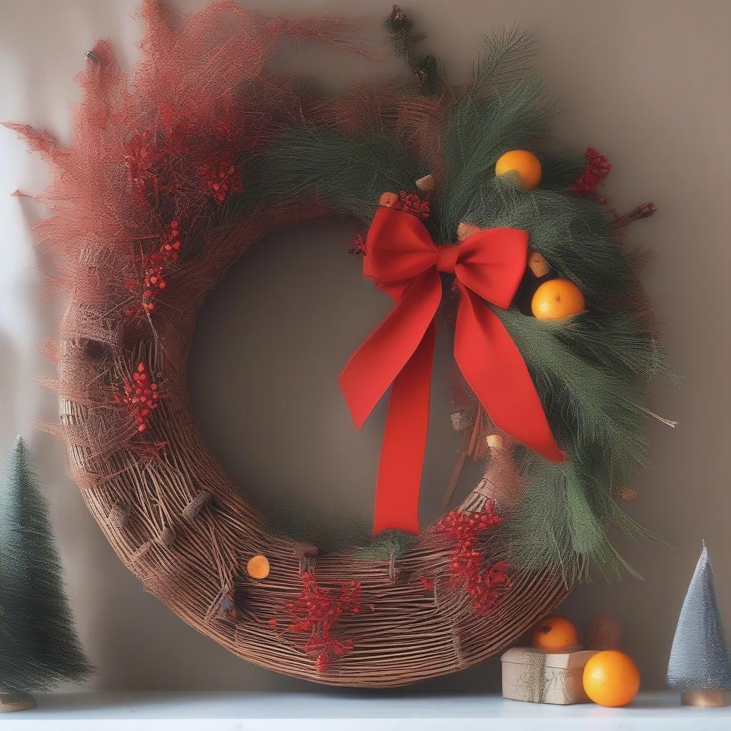 DIY rattan Christmas wreath