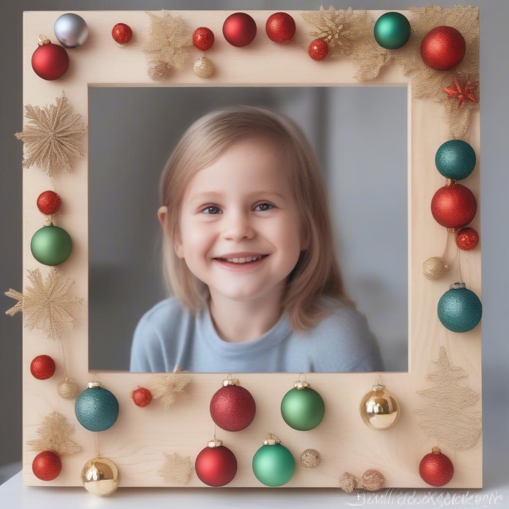 DIY Christmas Wood Frame Decorated with Ornaments