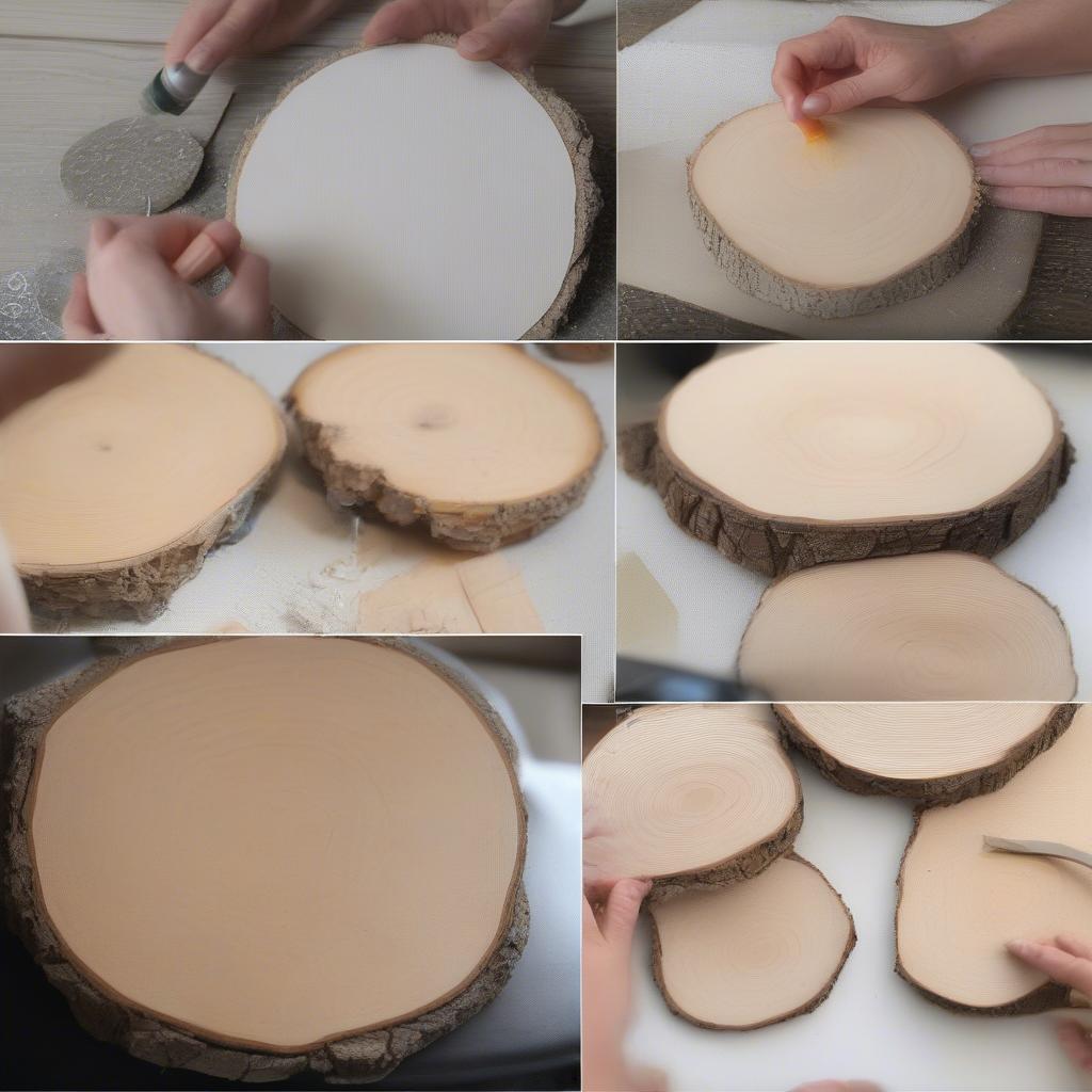 Step-by-step process of creating DIY circle wood wall art.