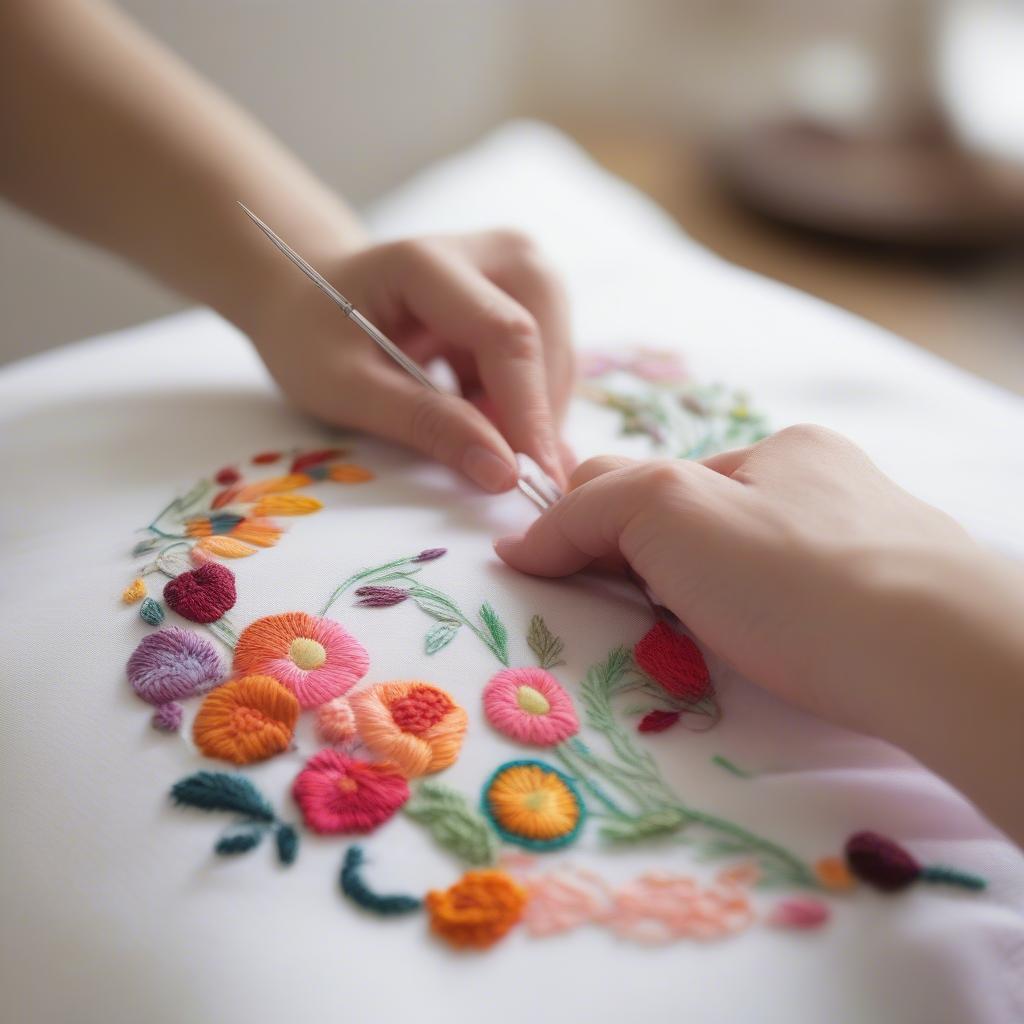 DIY Embroidered Floral Pillow