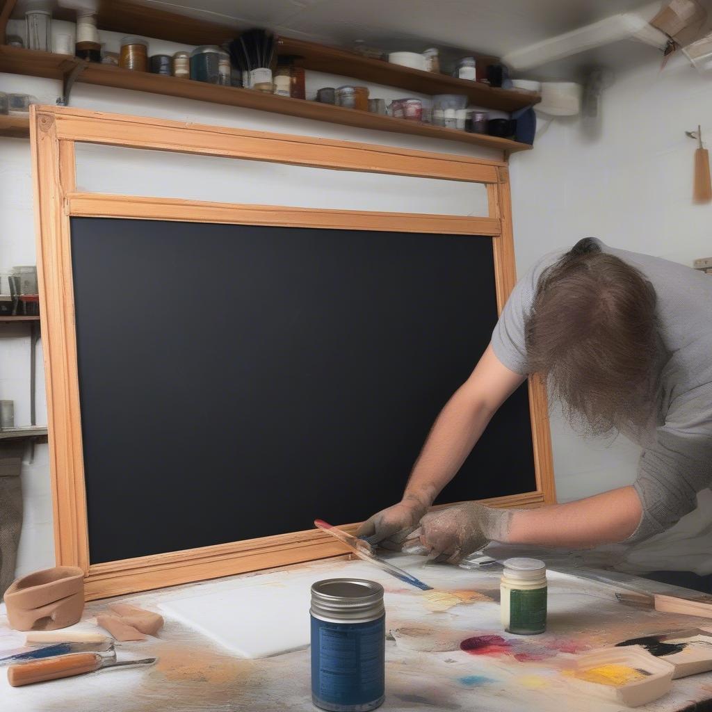 A DIY hanging chalkboard project using a repurposed window frame