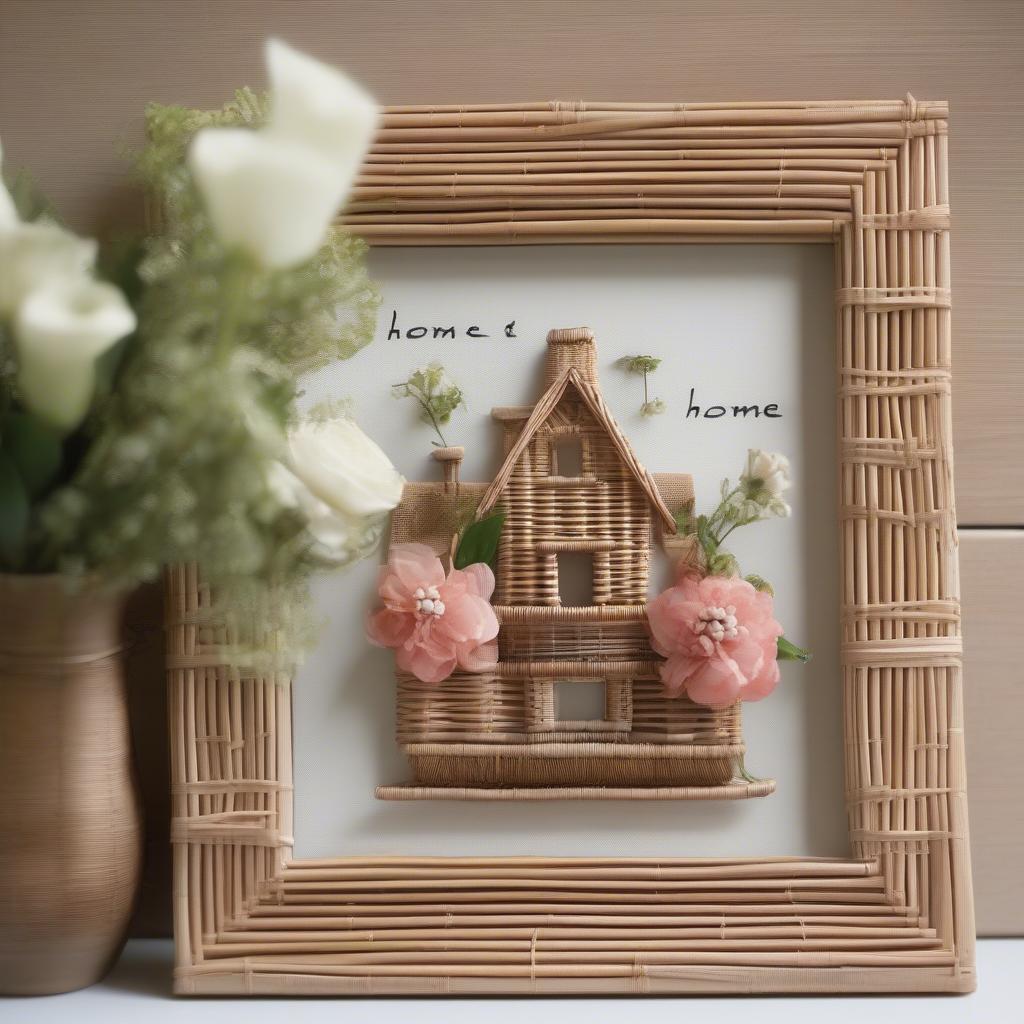 A DIY wicker frame with "Home Sweet Home" lettering.