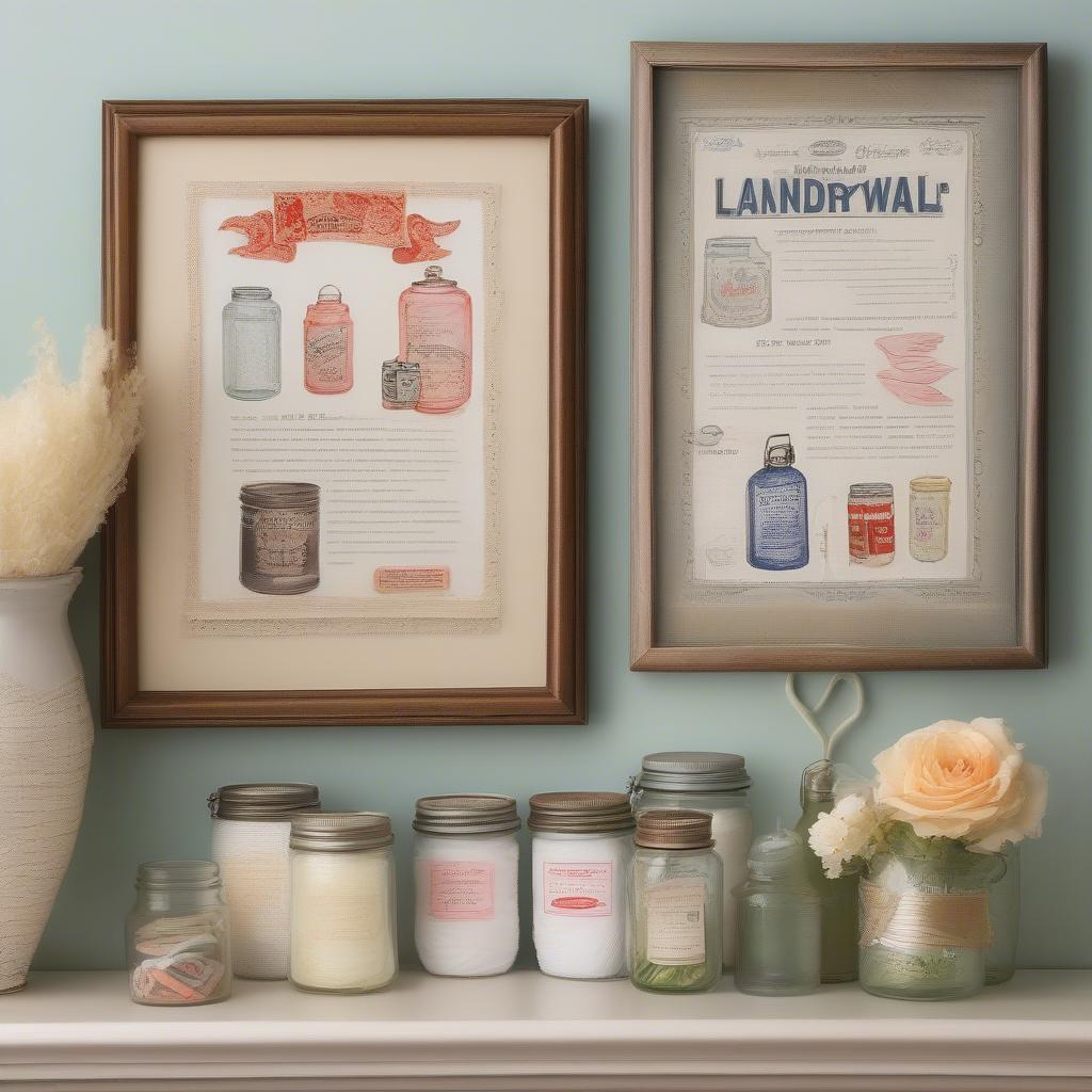 Creating budget-friendly DIY wall decor for a laundry room.