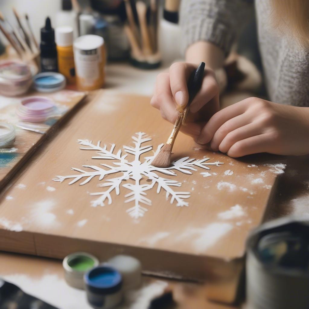 DIY Painted Wooden Christmas Sign with Snowflake Design