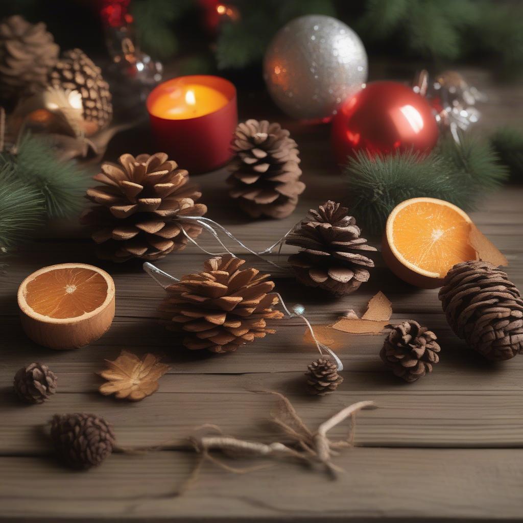 Handmade rustic Christmas ornaments made from natural materials