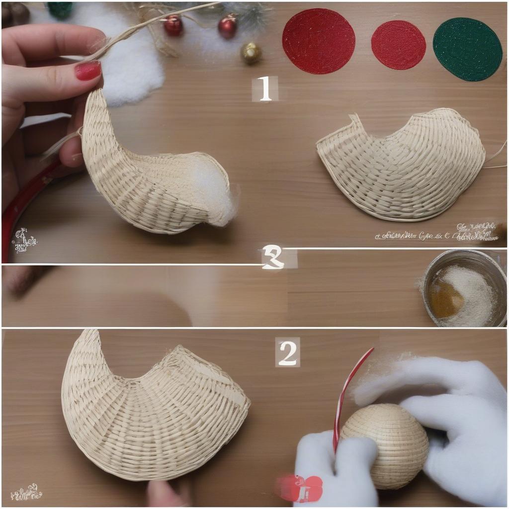 DIY Santa Moon Ornament Tutorial: Step-by-step photos showing how to make a Santa moon ornament using wicker or rattan.