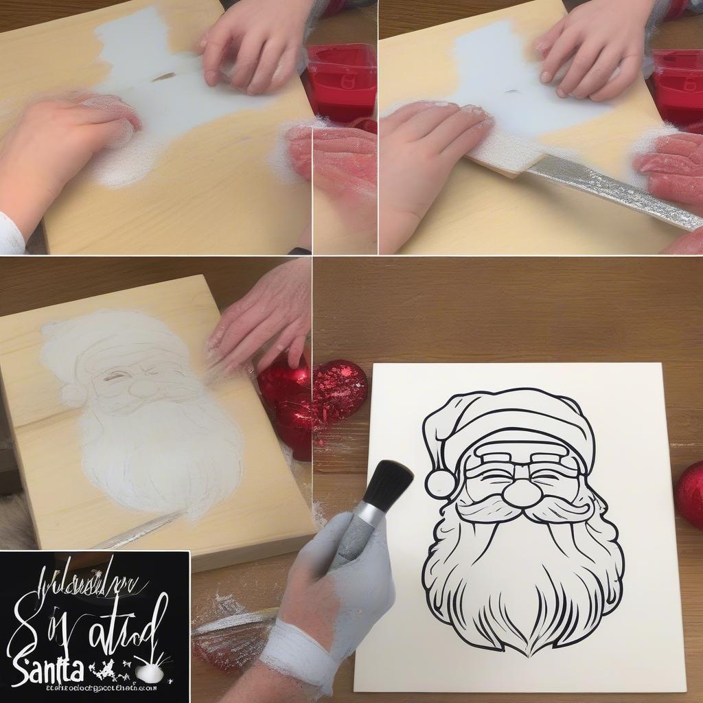 Creating a DIY Santa wood sign with paint and stencils.