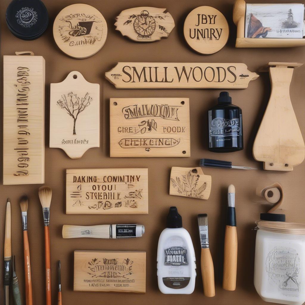 Various DIY Smallwoods signs, showcasing different crafting techniques.